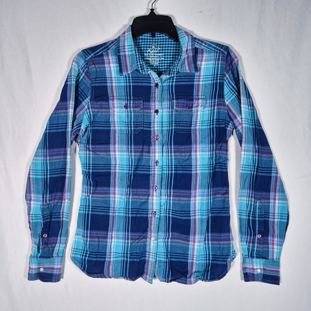 Khul Blue Plaid Flannel Womens size Small Long Sleeve